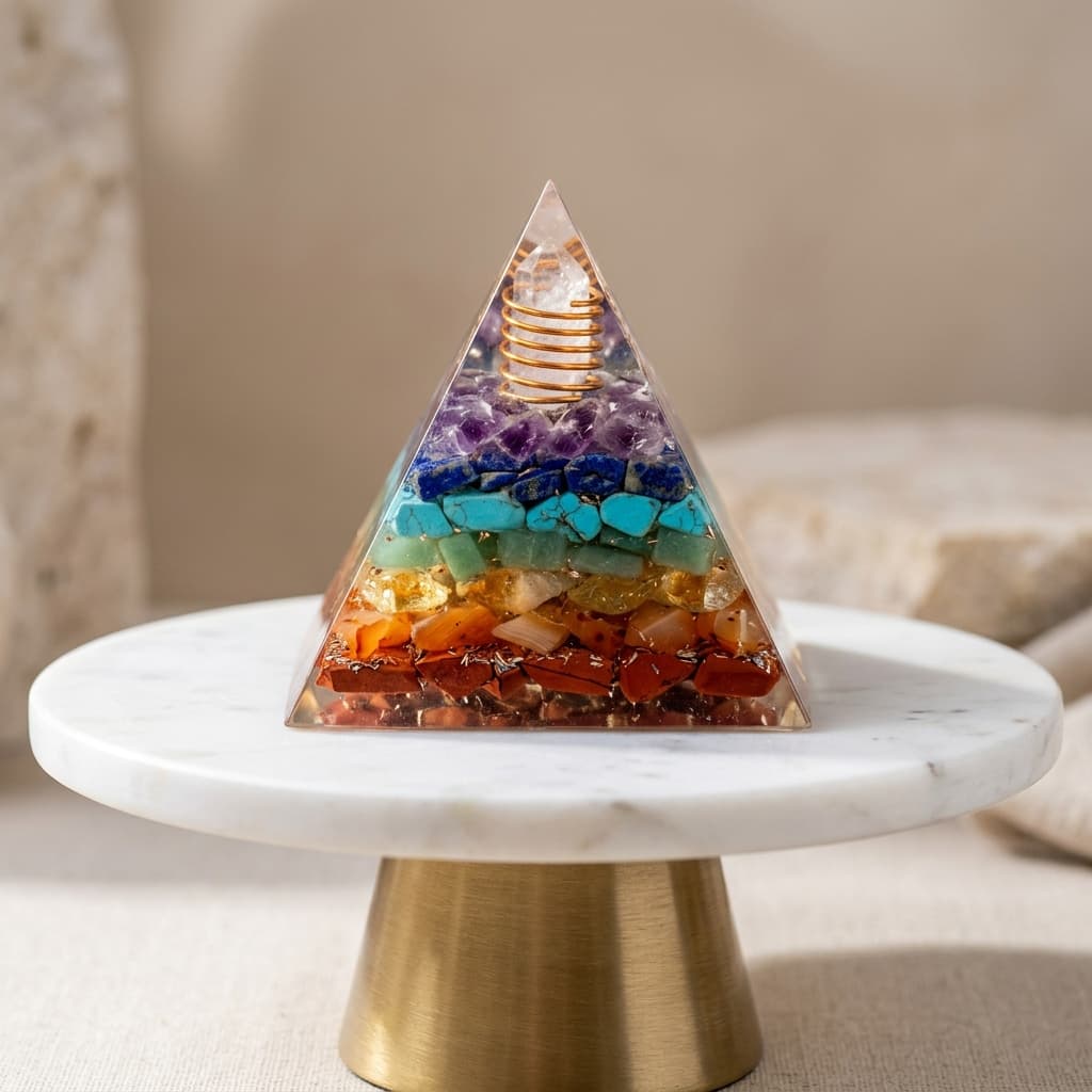 Clear Quartz 'Master Healer' Orgone Pyramid for Energy Amplification, front view