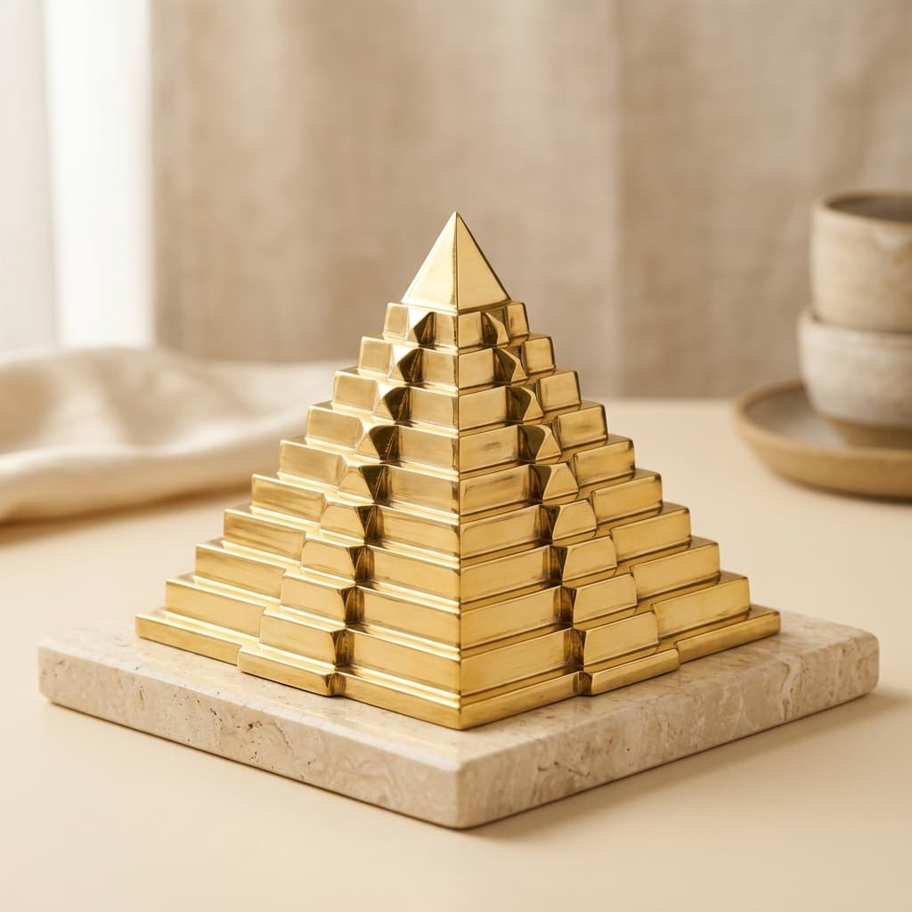 Solid Brass 9-Layer Vastu Energy Pyramid with 81 Micro-Pyramids, front view