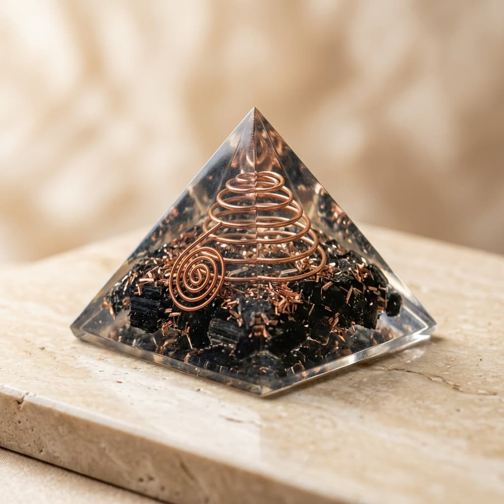Black Tourmaline Orgone Pyramid for EMF & Wi-Fi Protection, front view