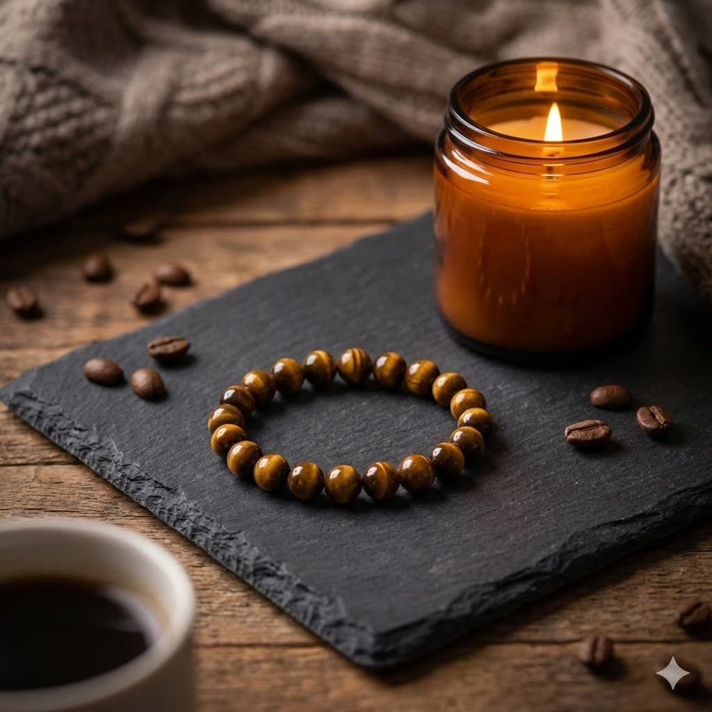 Original 8mm natural Tiger Eye stone bracelet - front view