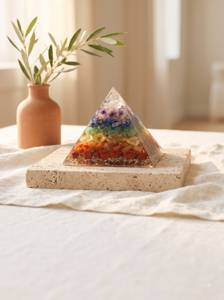 Authentic 7-Chakra Orgone energy pyramid consecrated for spatial harmony