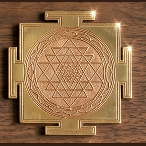 Brass Sri Yantra Wooden Plaque